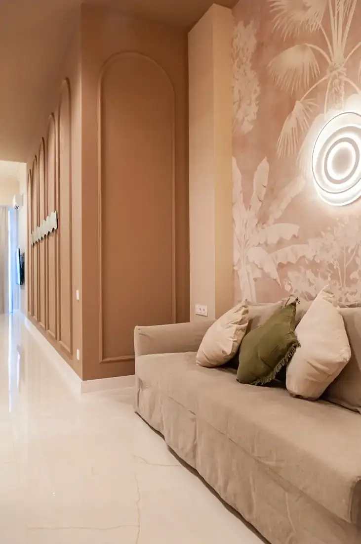 Arched panelling along the corridor