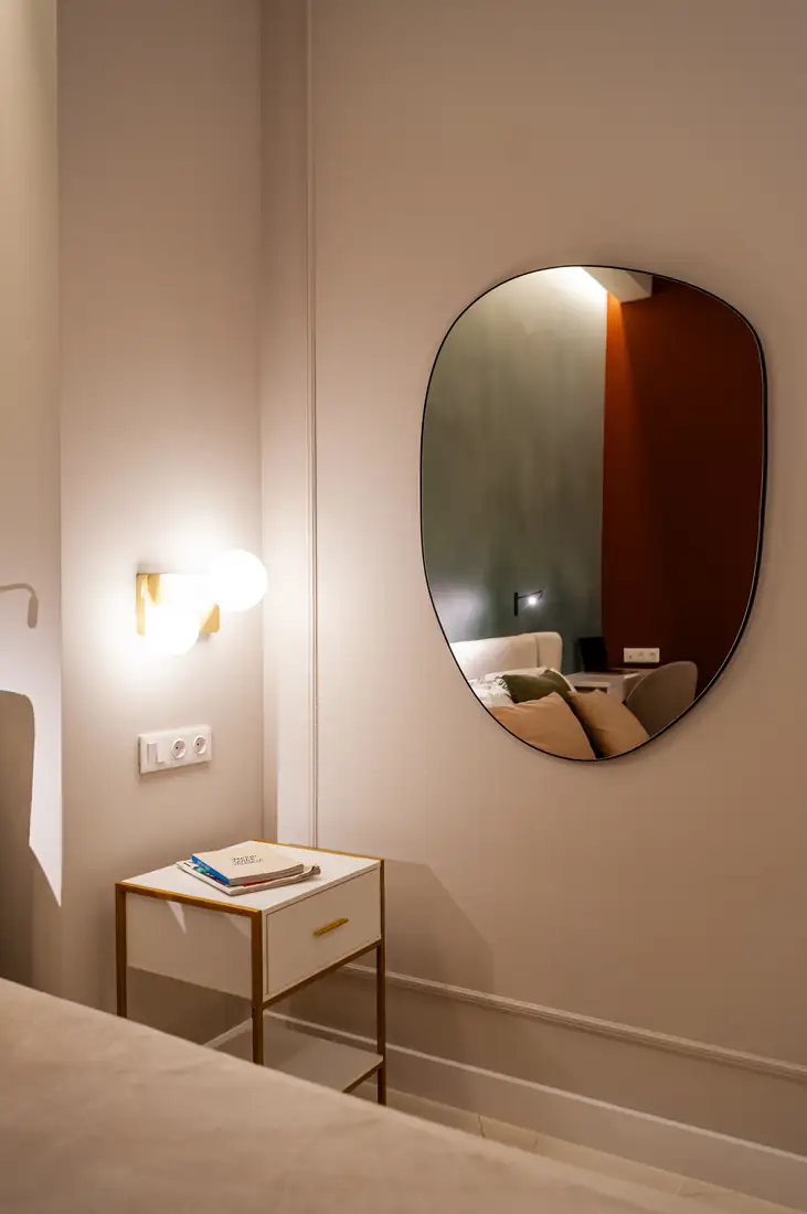 Bedside table and mirror